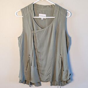 Olive + Oak Sleeveless Zip Up Moto Vest Olive Green Women's Size Small